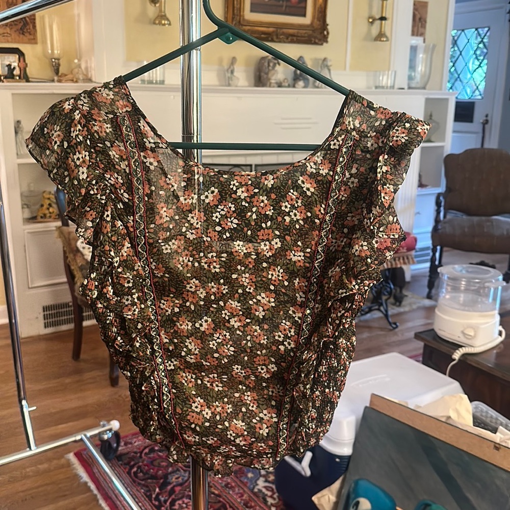 Semi see through beaded flower design blouse